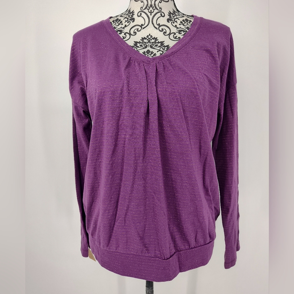 Sonoma Purple With Gold Stripes V Neck Top Size Women's Medium